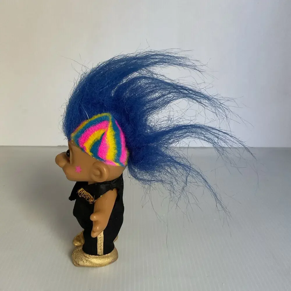 Vintage Russ Troll Doll Blue Hair Rainbow Sides Gold Shoes 1990s Collectible - Picture 4 of 9